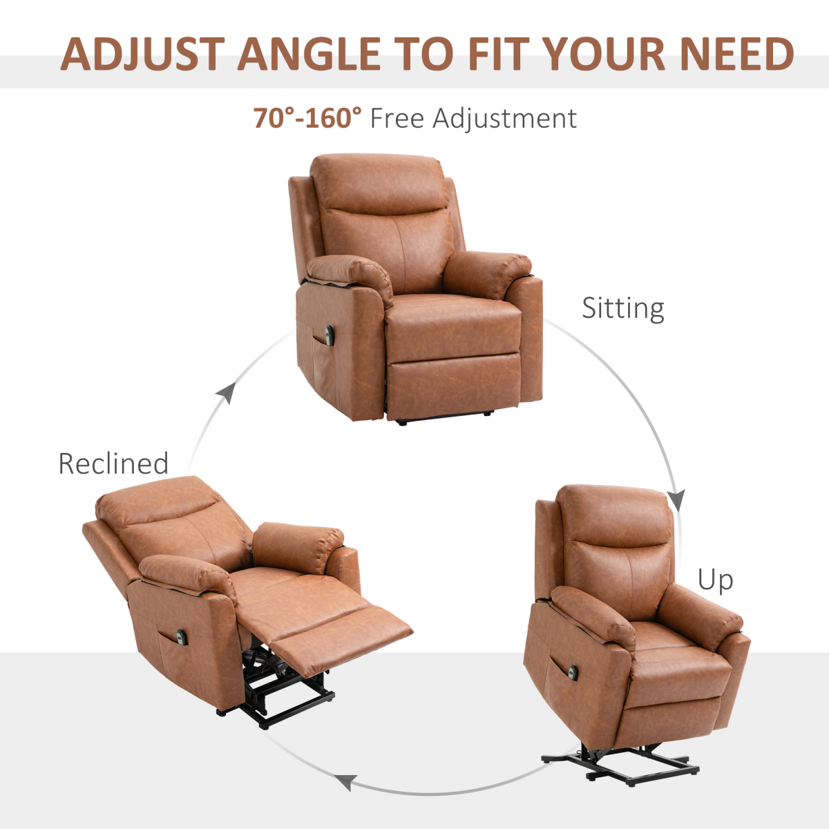 Electric Power Lift Riser Recliner Chair with Remote Control, Brown Faux Leather