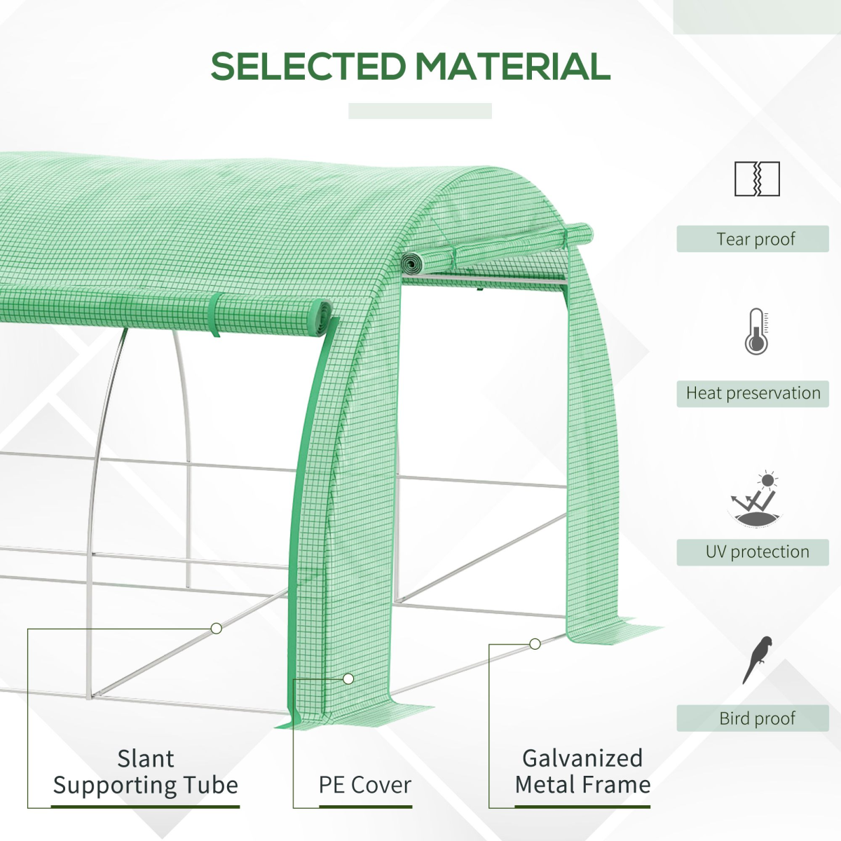 Outsunny 3 x 3 x 2 m Green Polytunnel Greenhouse with Steel Frame