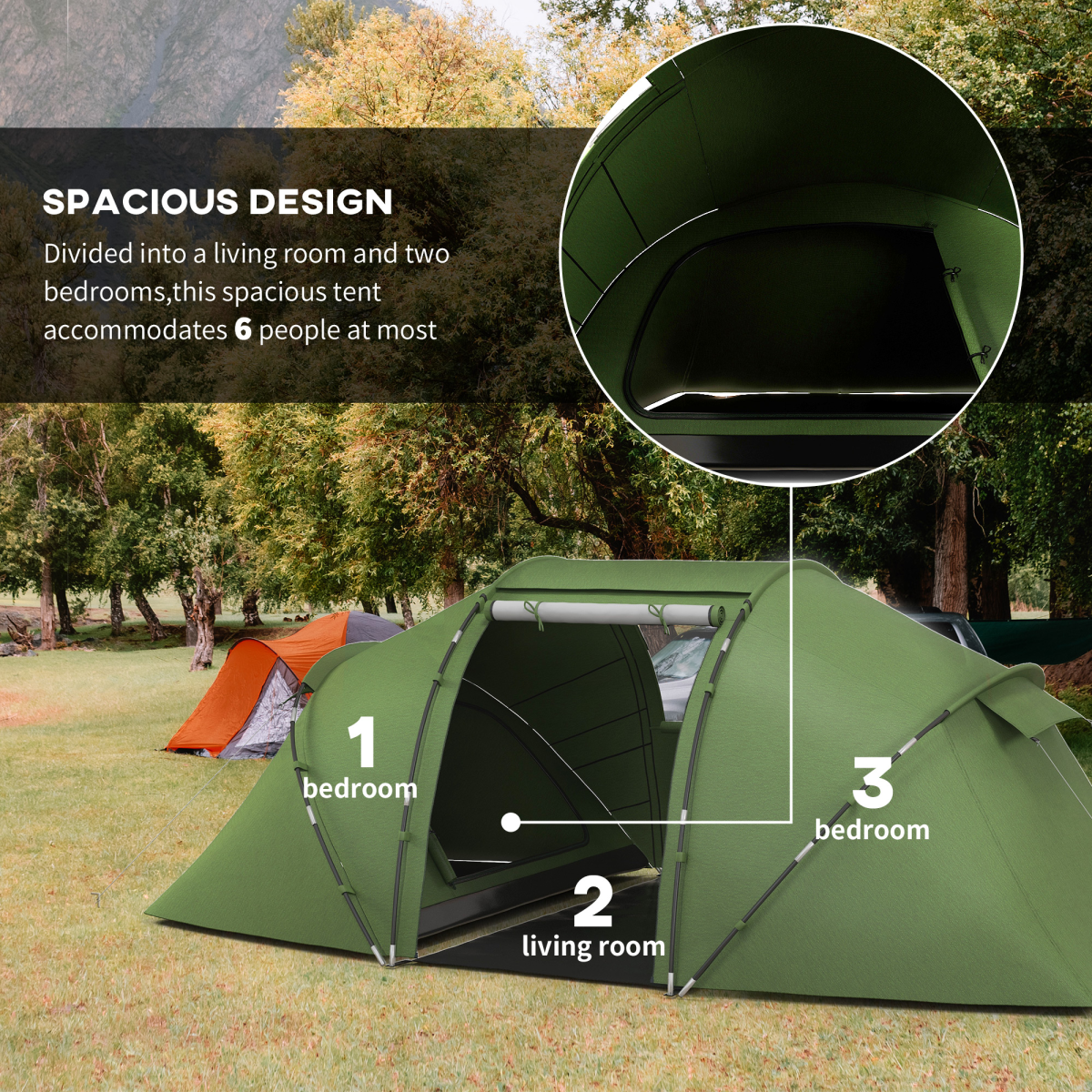 Outsunny 4-6 Person Dome Camping Tent for Family Travel, Hiking and Fishing