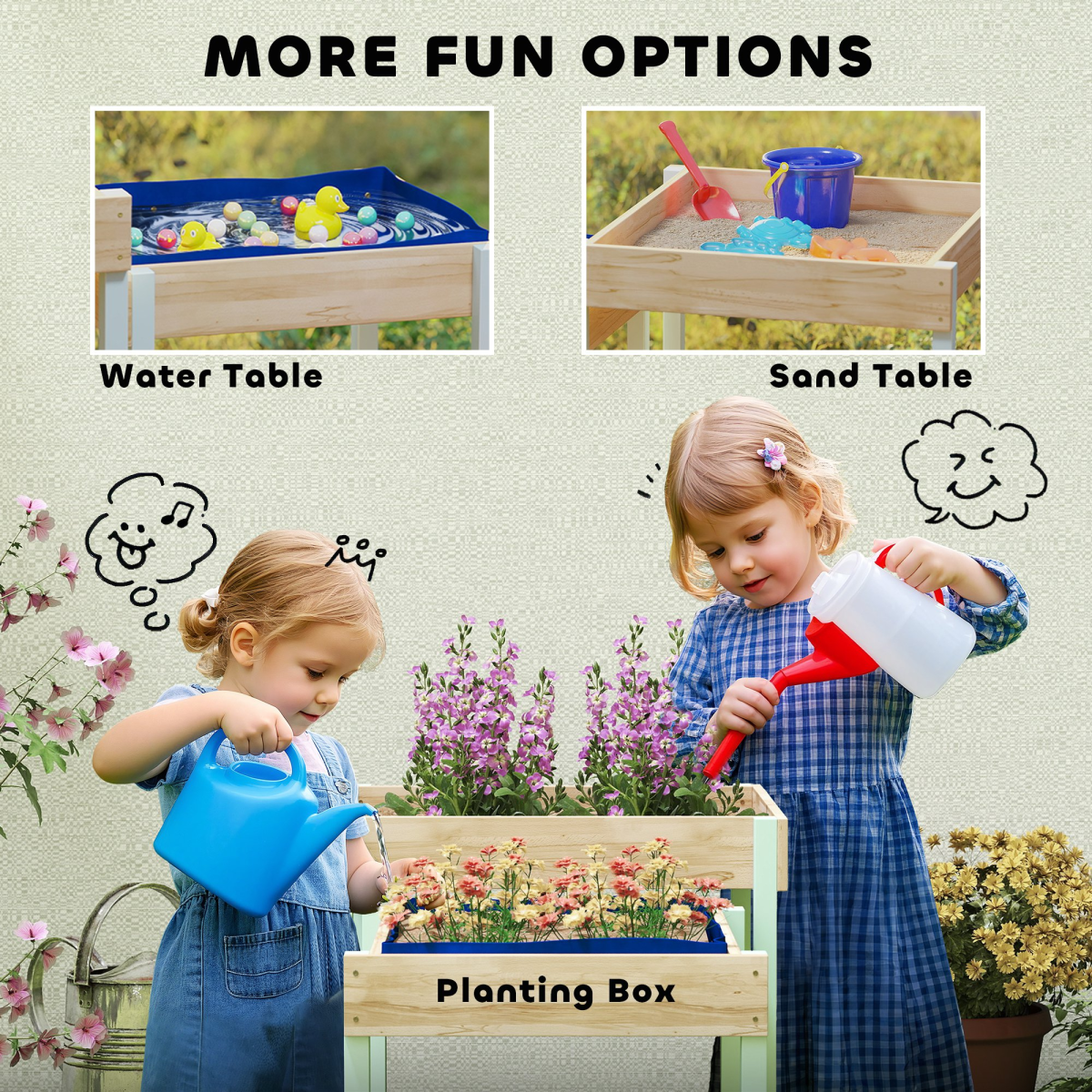 AIYAPLAY 2-Piece Wooden Sand & Water Play Tables with Liner