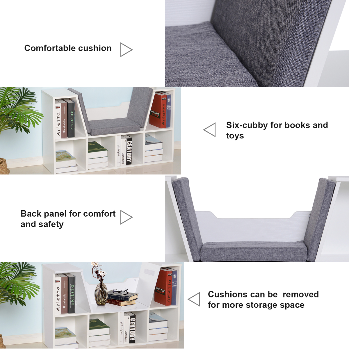 HOMCOM Bookcase Storage Seat with 6 Storage Cubes and 2 Top Shelves, White
