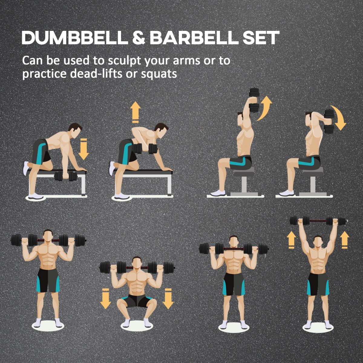 HOMCOM 30kg Adjustable 2-in-1 Barbell Dumbbell Weight Set