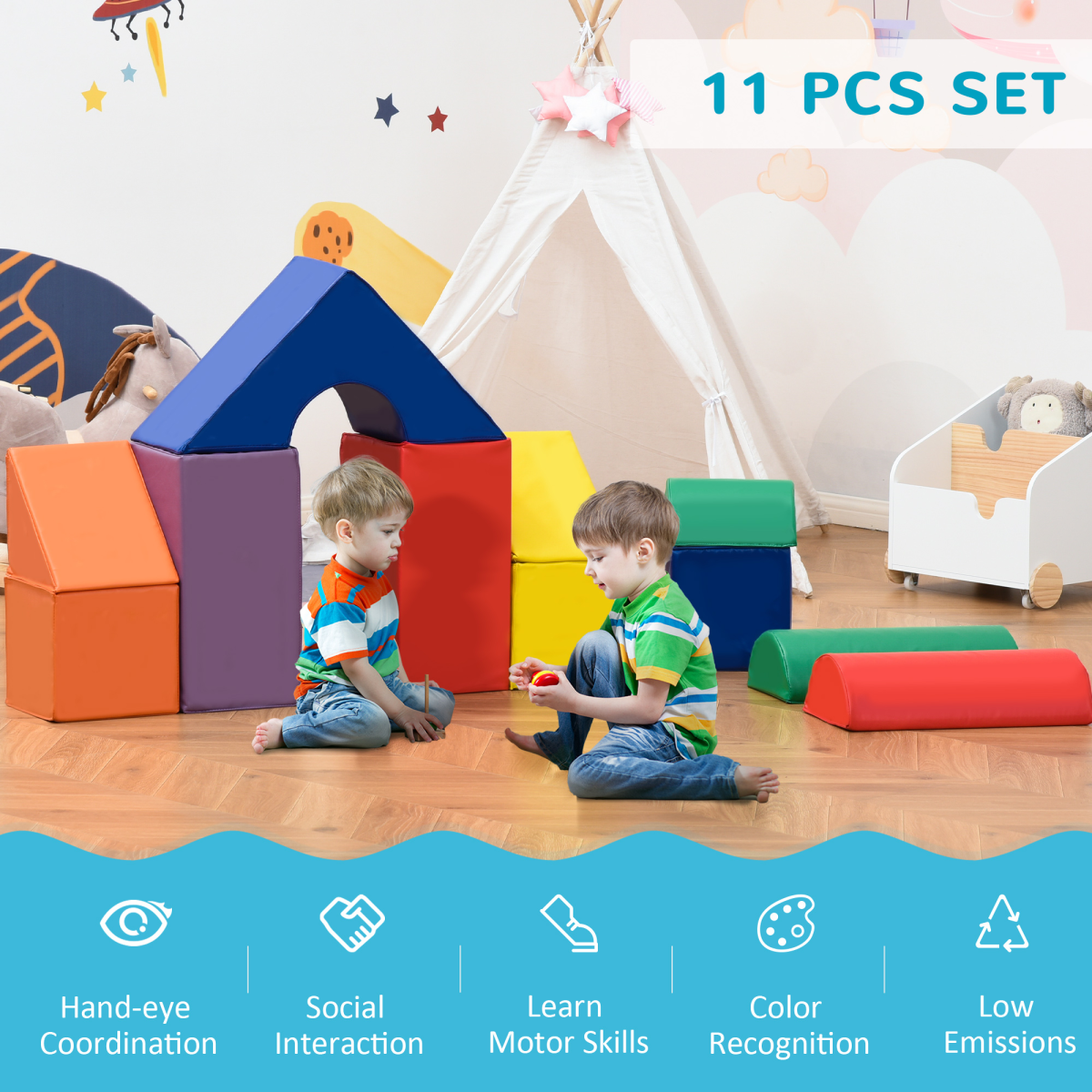 11-Piece Kids Soft Foam Puzzle Blocks Learning Toy, Ages 1-3