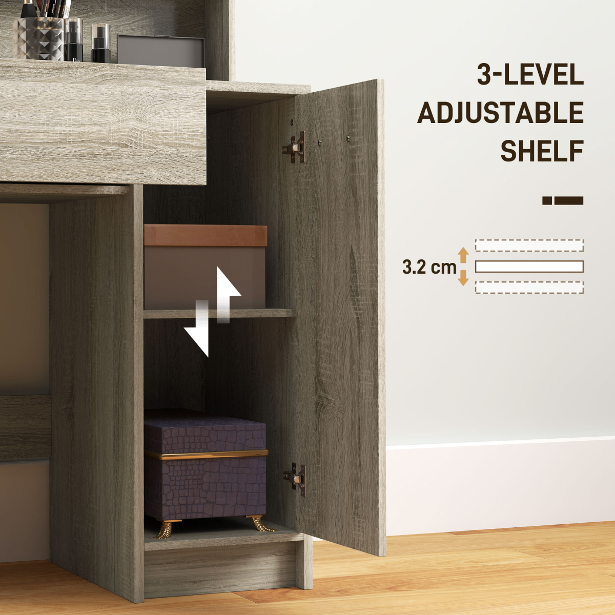 HOMCOM Dressing Table with Mirror, Stool and Storage for Bedroom