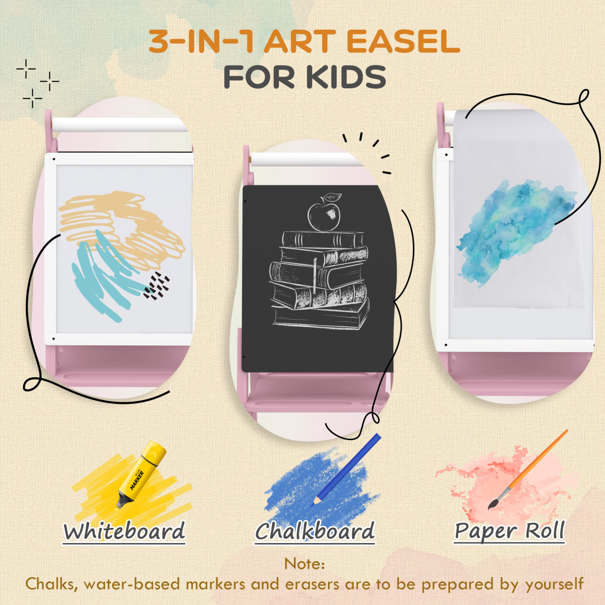 AIYAPLAY Kids Double-Sided Easel Whiteboard & Chalkboard with Paper Roll