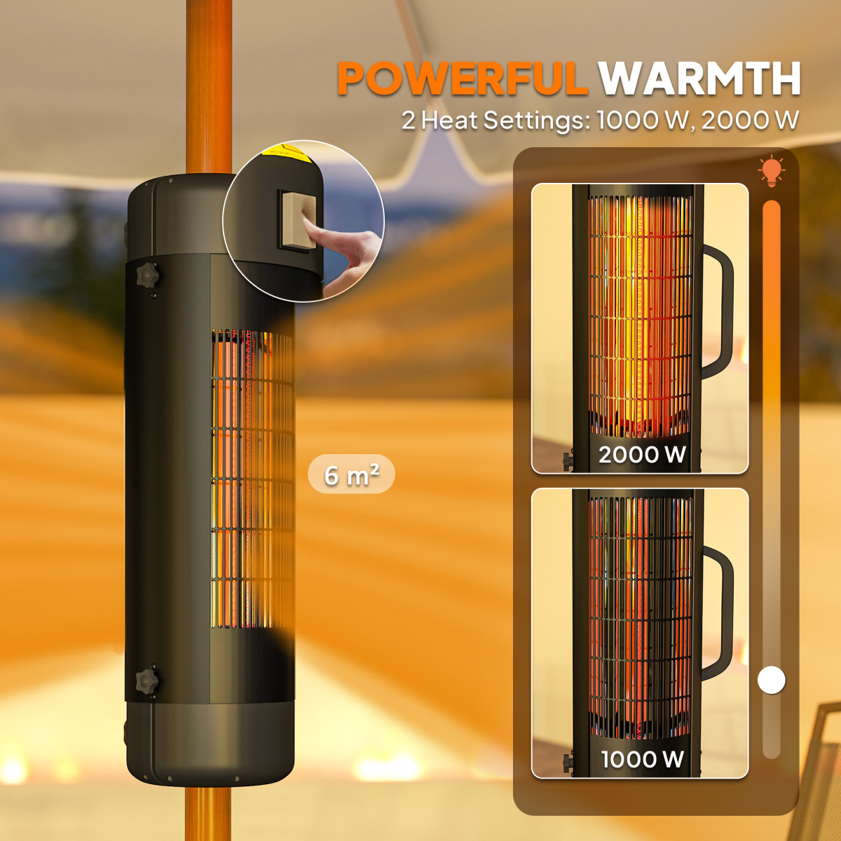 Outsunny Electric Parasol Mounted Patio Heater, 2 Heat Settings