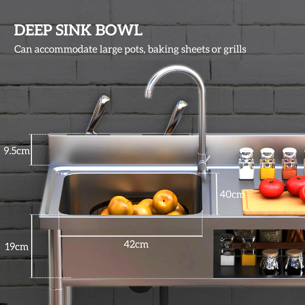 HOMCOM Stainless Steel Outdoor Kitchen Sink Unit with Hot & Cold Water