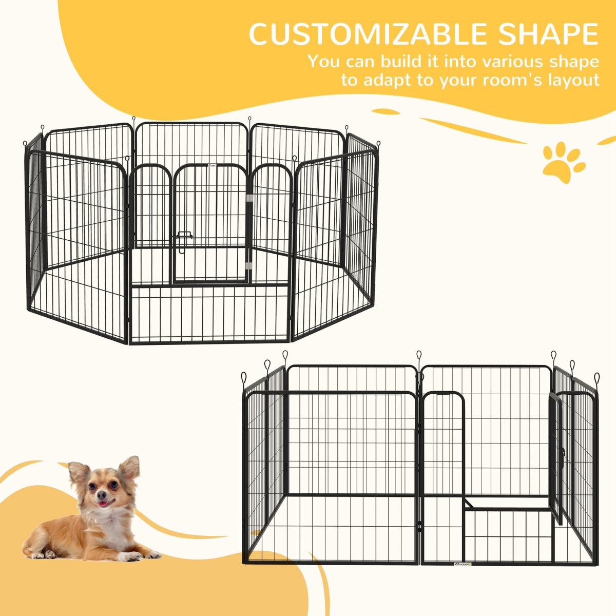 PawHut Foldable Steel Pet Playpen with 8 Panels, Hinged Door and Double Latch