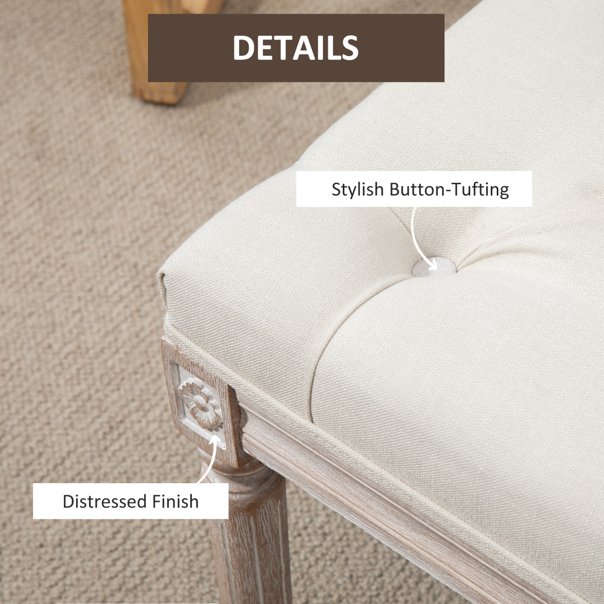 Tufted Upholstered Accent Bench with Linen-Touch Fabric, Beige