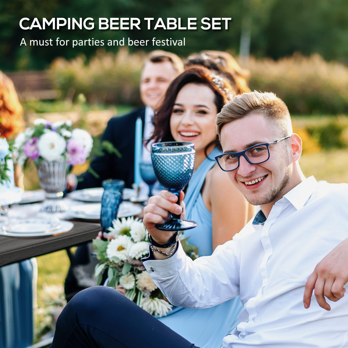 Outsunny 3-Piece Foldable HDPE Picnic Table Set with 2 Benches for 6, Dark Grey