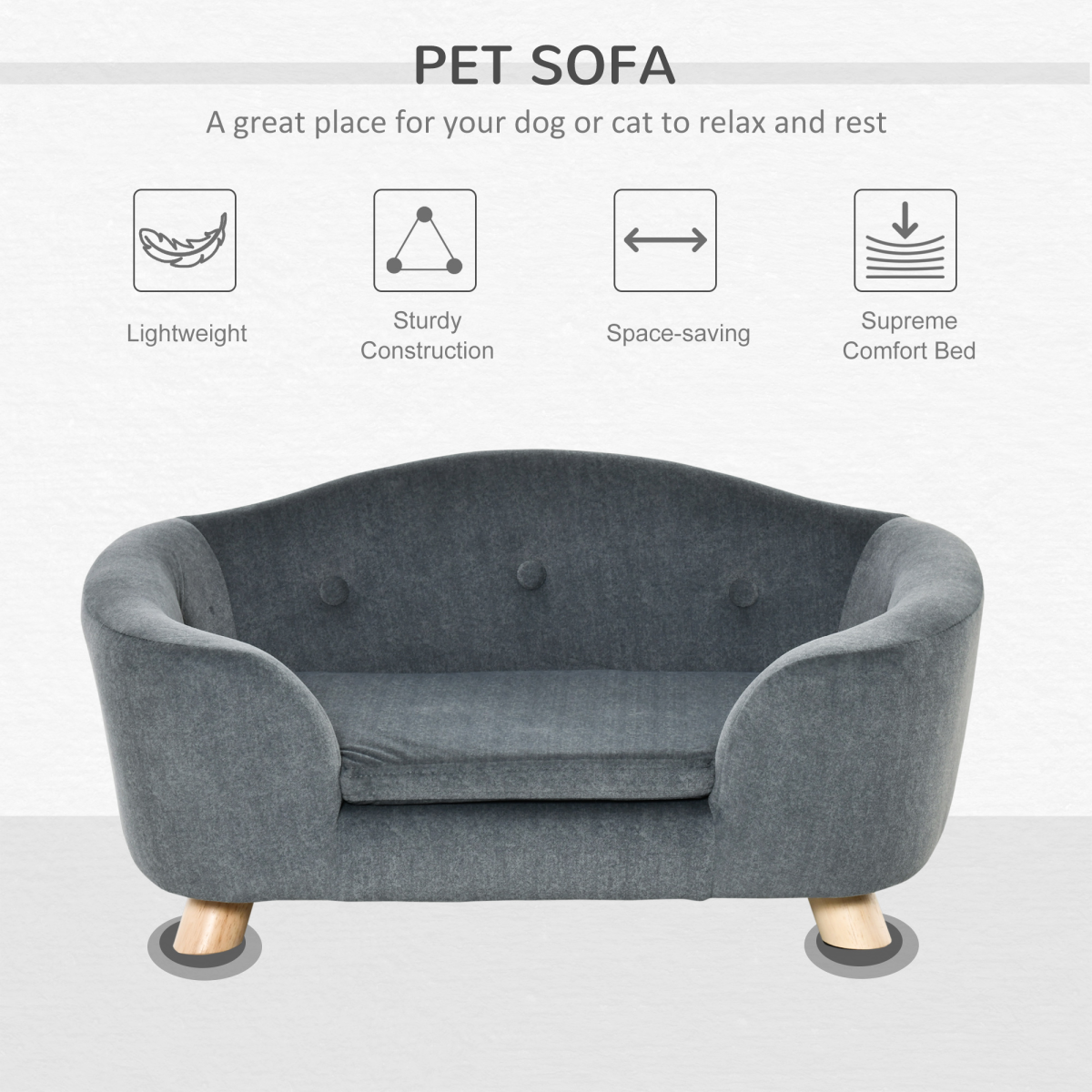 Grey Pet Sofa Dog Couch for Small Dogs, Short Plush, 70 x 47 x 30 cm
