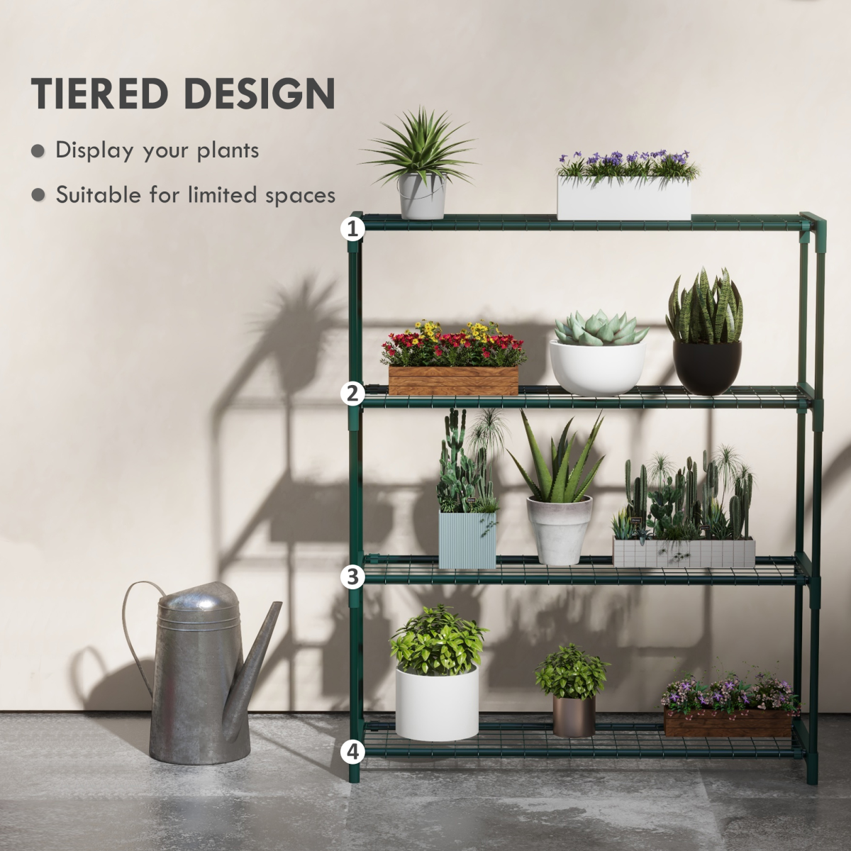 Outsunny 4-Tier Steel Plant Stand, Dark Green Flower Display Rack