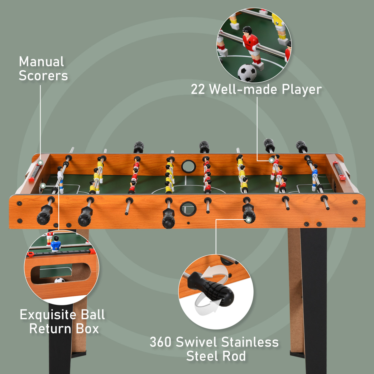 Wooden 84.5cm Foosball Table, 4-Player Football Game, 2 Balls