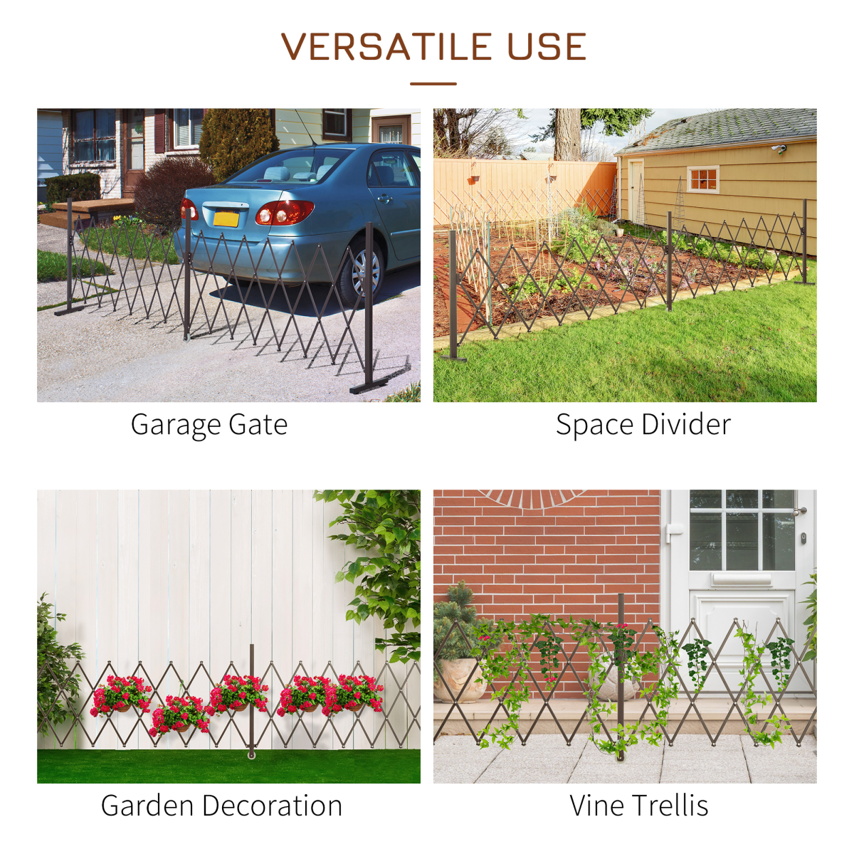 Outsunny Foldable Garden Screen Panel, Scissor Lattice Garden Fence, Aluminium Alloy and Steel, 103.5 x 405 cm