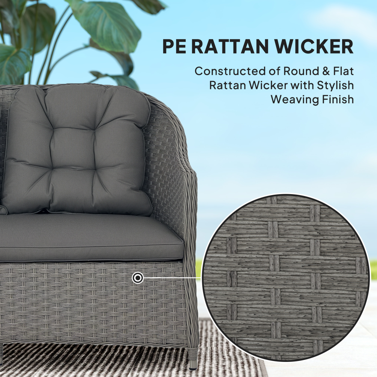 Outsunny 4 Piece Rattan Garden Furniture Set with Padded Cushions, Loveseat, 2 Armchairs and Coffee Table