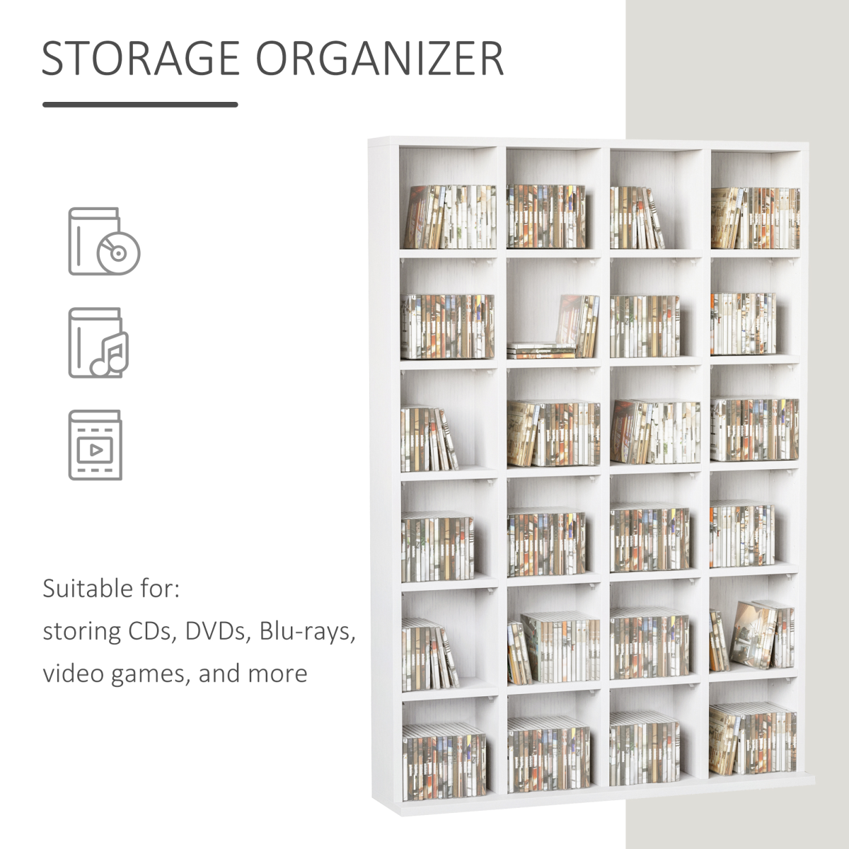 HOMCOM 6-Tier DVD CD Media Storage Cabinet with Adjustable Shelves, Wooden Media Bookcase Display