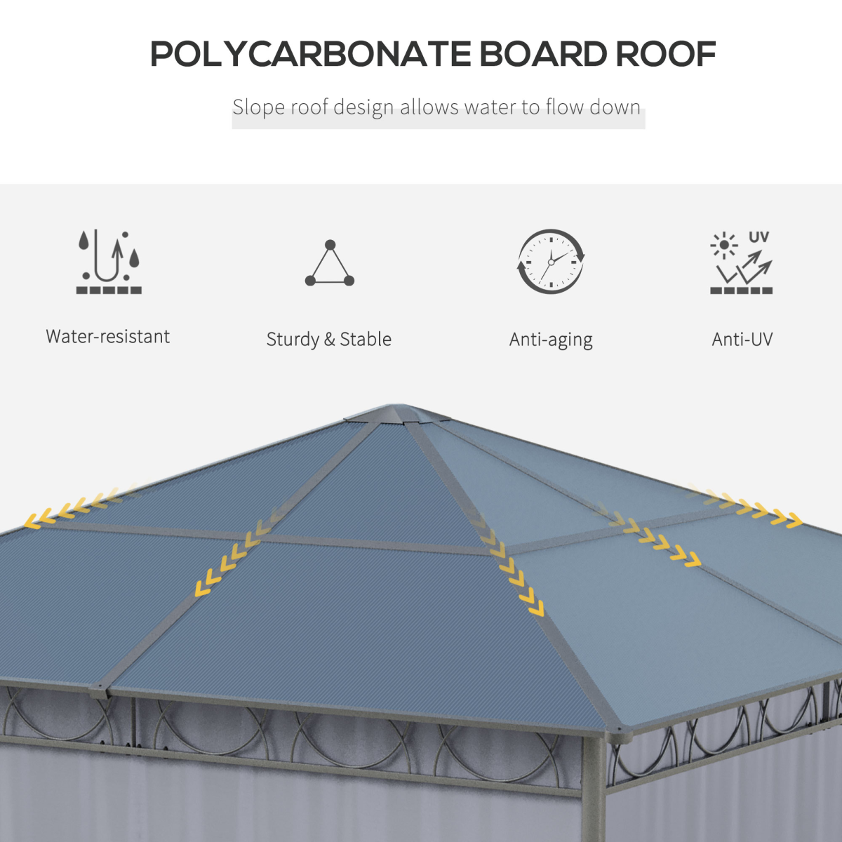 Outsunny 3 x 3m Hardtop Gazebo with Polycarbonate Roof & Curtains