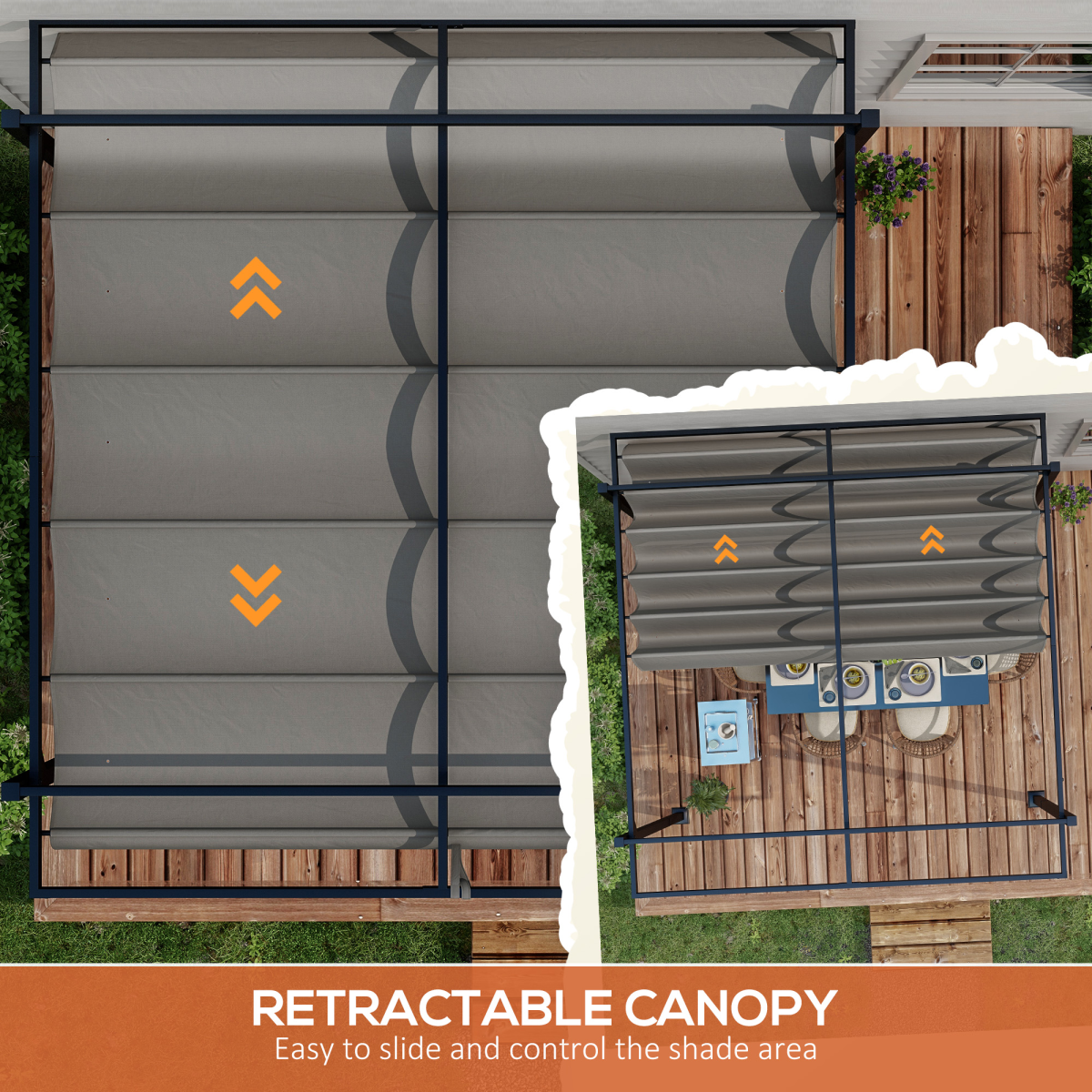 Outsunny 3 x 4m Pergola with Retractable Roof and Aluminium Frame, Grey