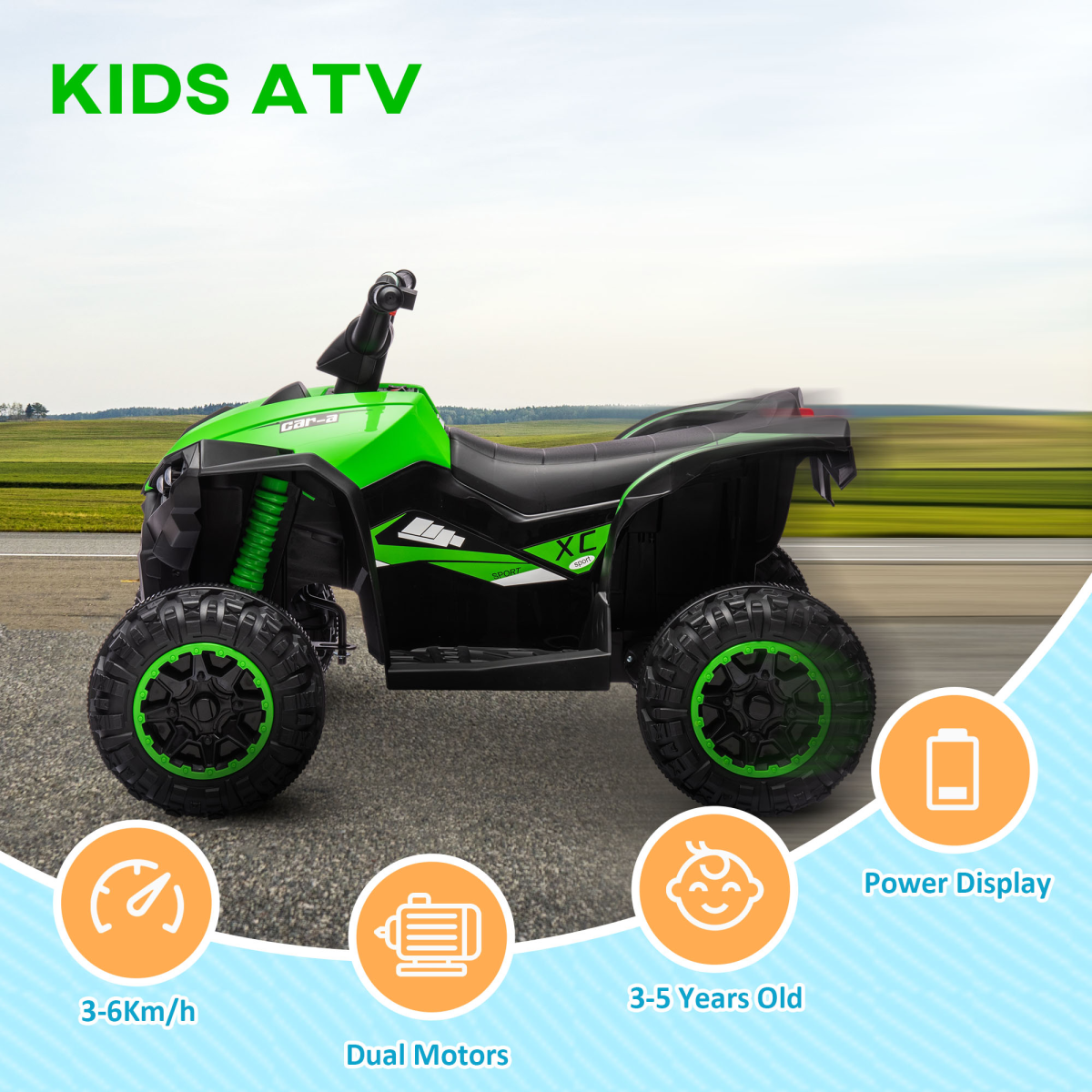 HOMCOM 12V Kids Electric Quad Bike Ride-On ATV, Green, Ages 3-5