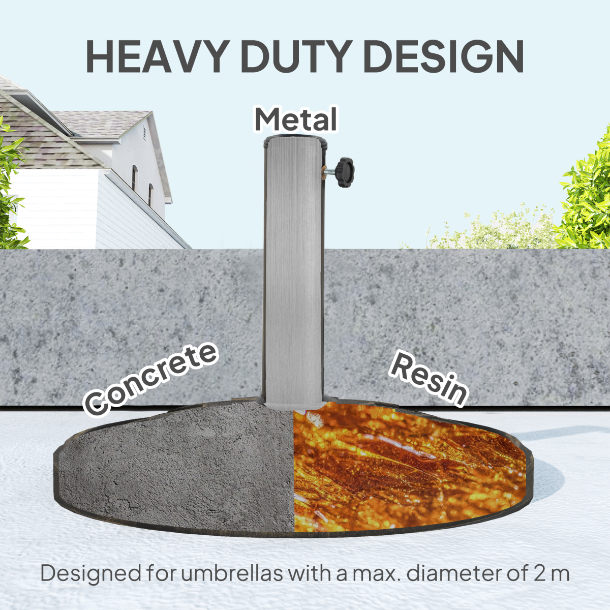 Outsunny 12kg Resin-Concrete Parasol Base with Powder-Coated Metal Pole, Bronze Tone