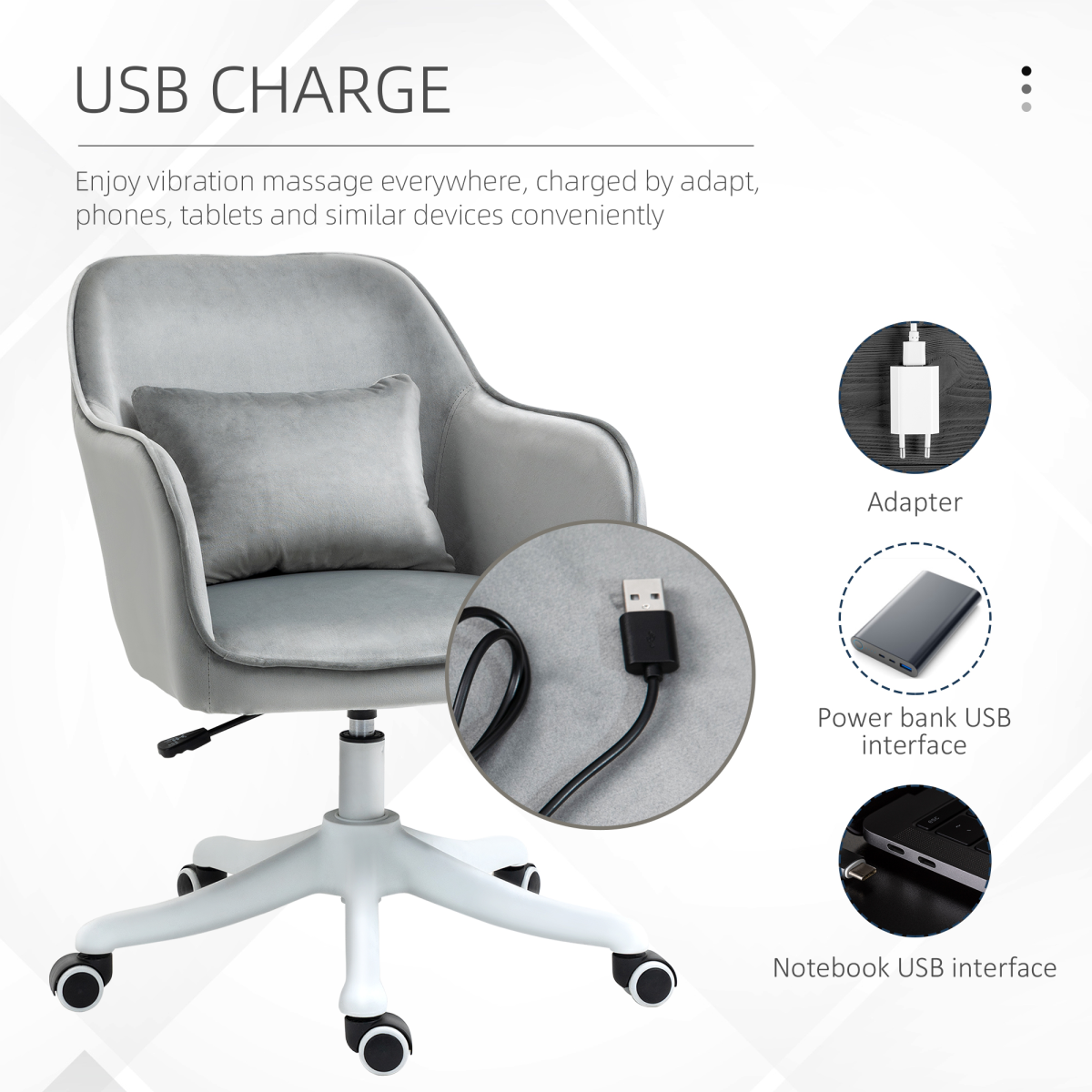 Vinsetto USB-Powered Massage Office Chair with Lumbar Pillow, Wheels