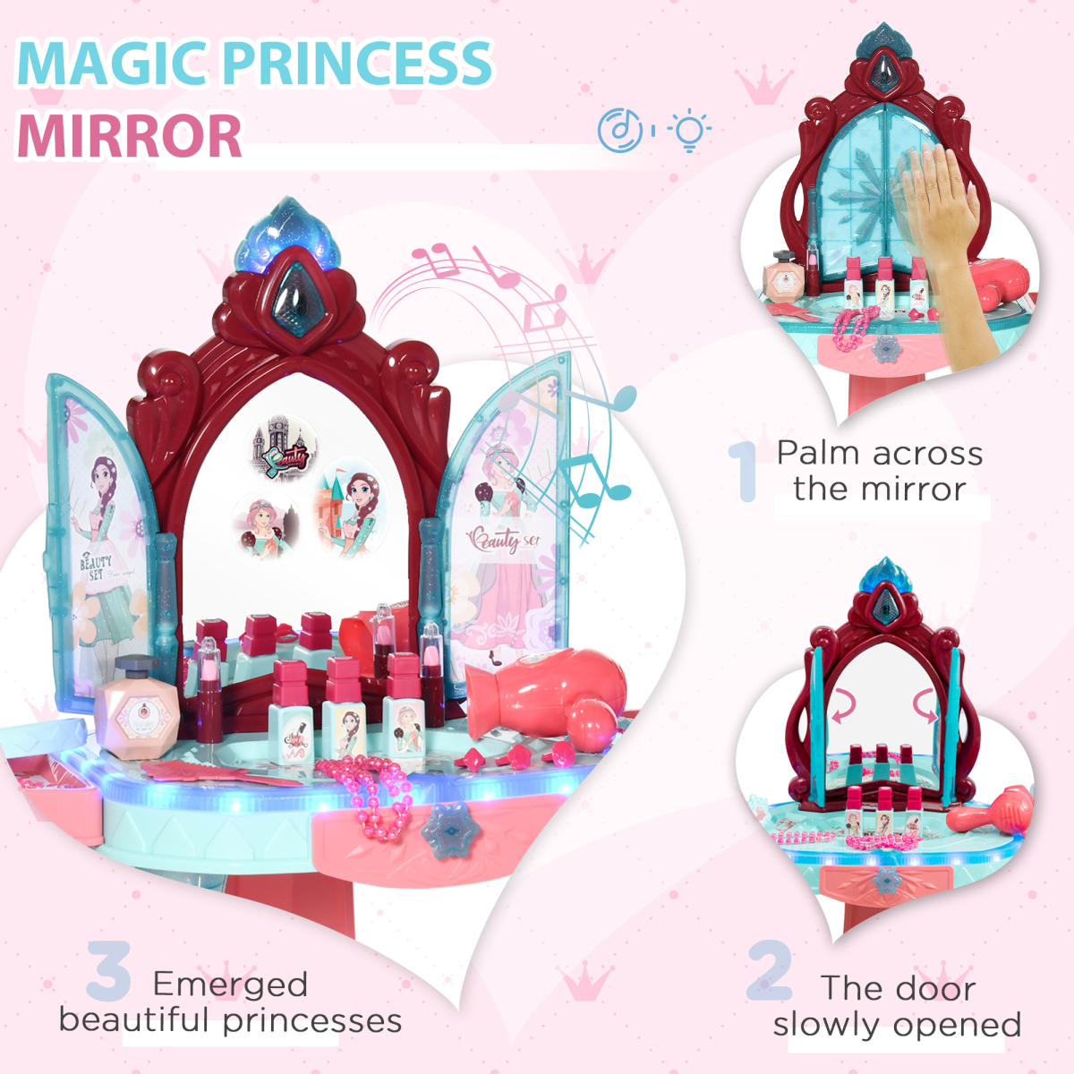 31-Piece Kids Princess Dressing Table Set with Light & Music
