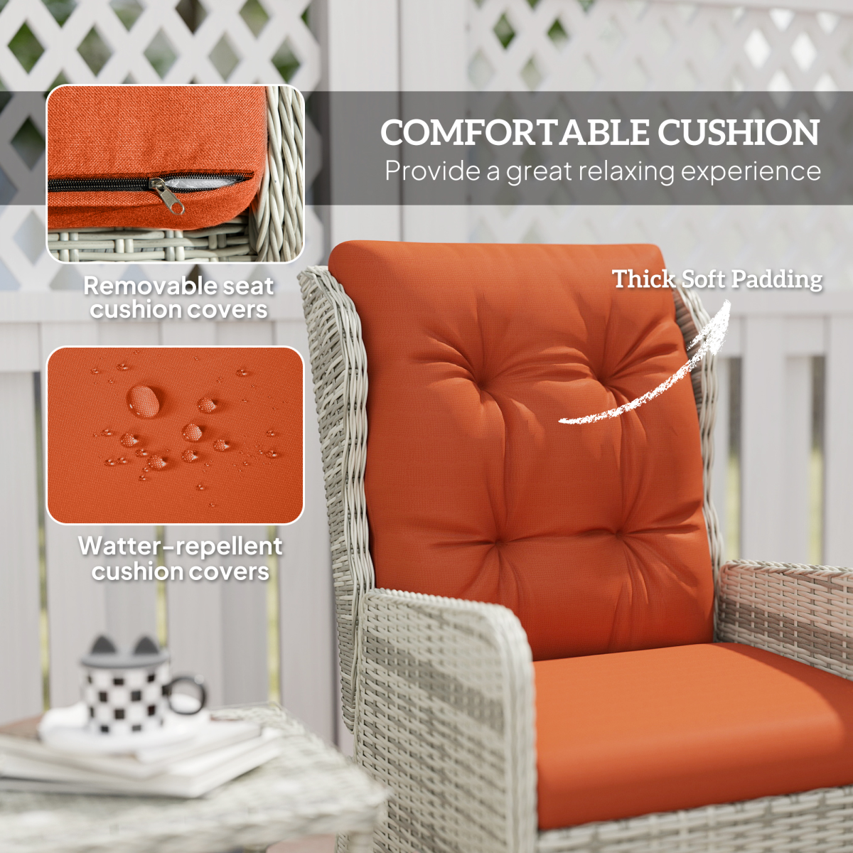 Outsunny 5-Piece Orange Rattan Reclining Garden Furniture Set