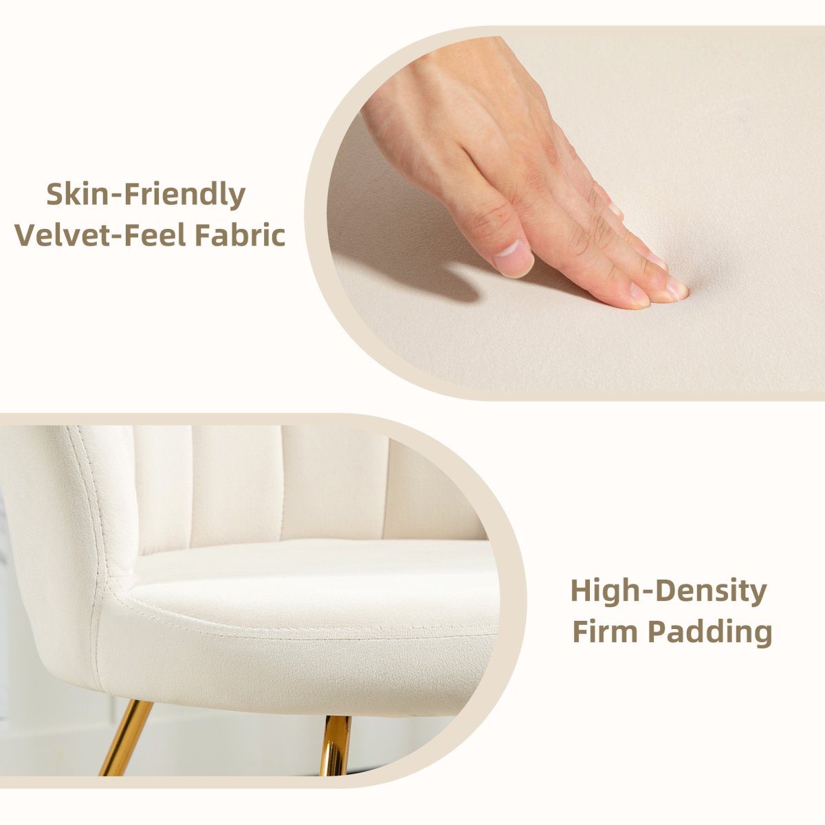 HOMCOM Velvet Accent Chair with Lotus Backrest, Steel Legs, Cream
