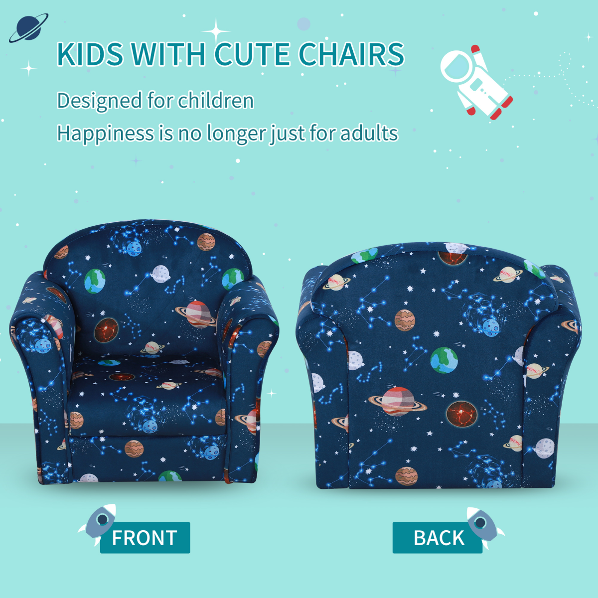 Kids Planet-Themed Mini Sofa Chair for Bedroom and Playroom