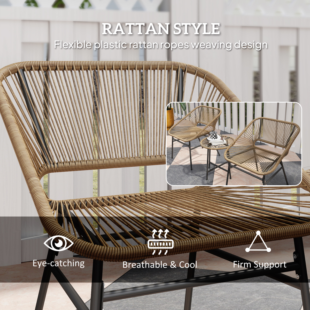 Outsunny 3-Piece Rattan Bistro Set with Cushions for Balcony