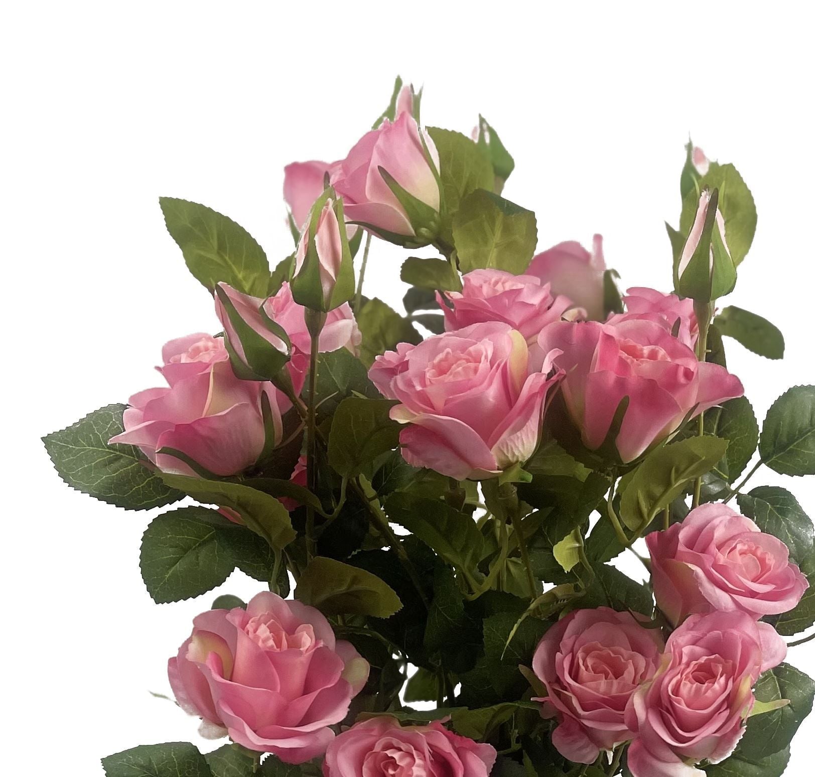 60cm Artificial Pink Silk Rose Bush with Leaves, Potted Ready-to-Display Premium Plant