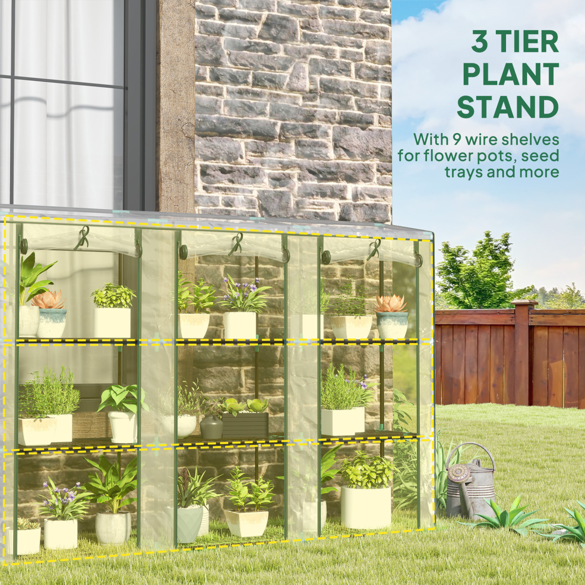 Outsunny 3-Tier Lean-to Mini Greenhouse with Clear Plastic Cover