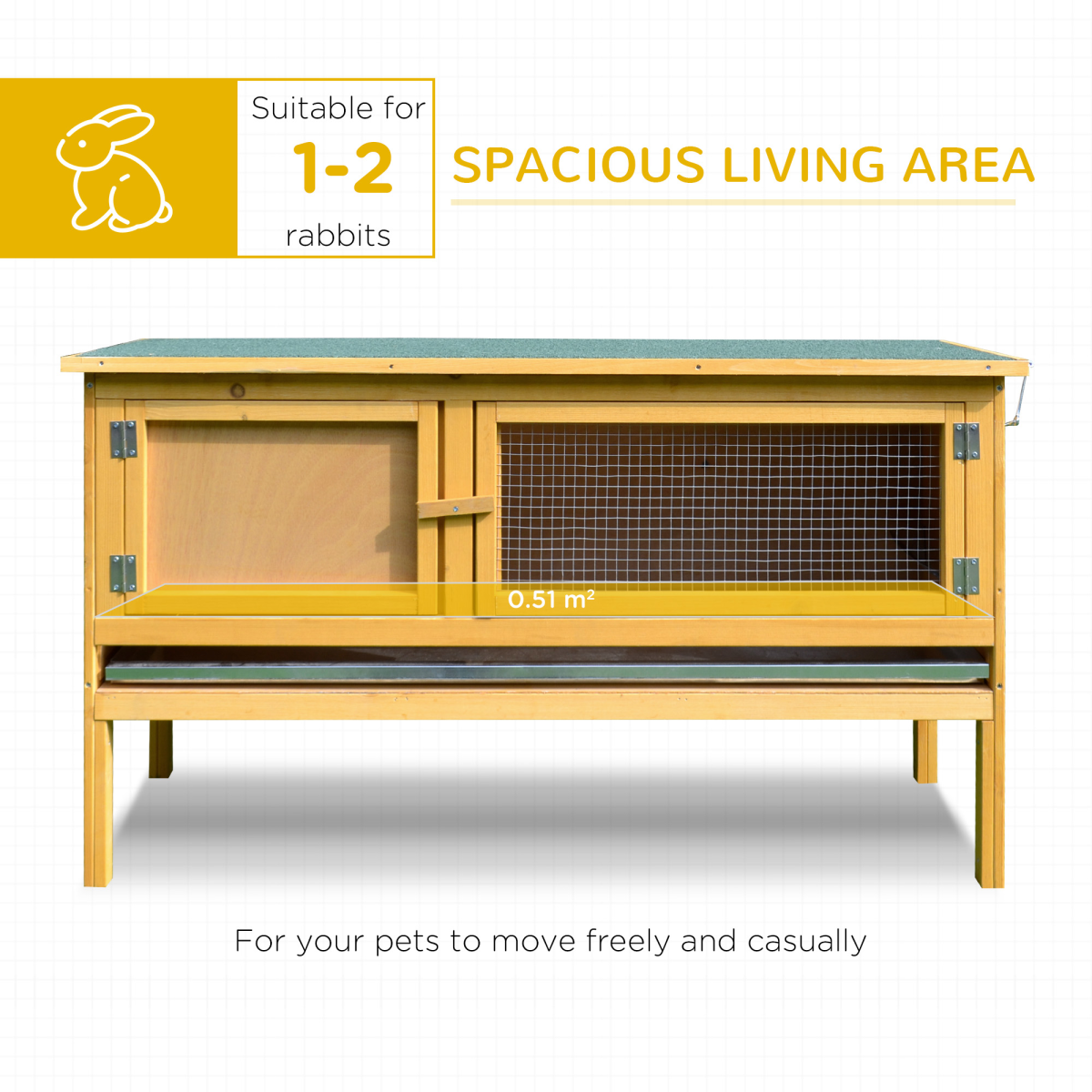 PawHut Wooden Rabbit Hutch Outdoor Bunny Cage with Hinged Top & Tray