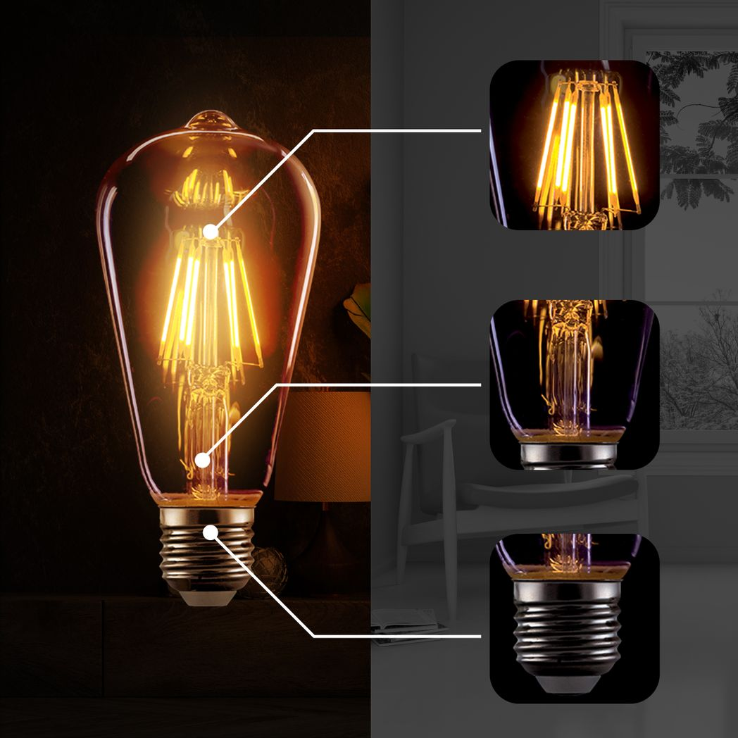 10Pack E27 LED Edison Dimmable Vintage Amber Glass Warm white 2700K Light Bulb