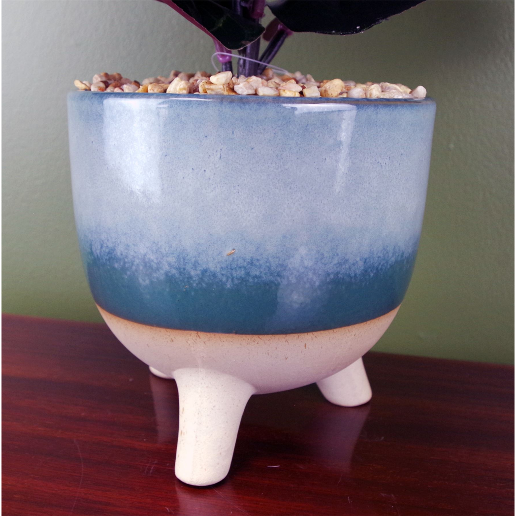 Leaf 35cm Artificial Ficus Plant in Teal Blue Green Three-Legged Ceramic Planter