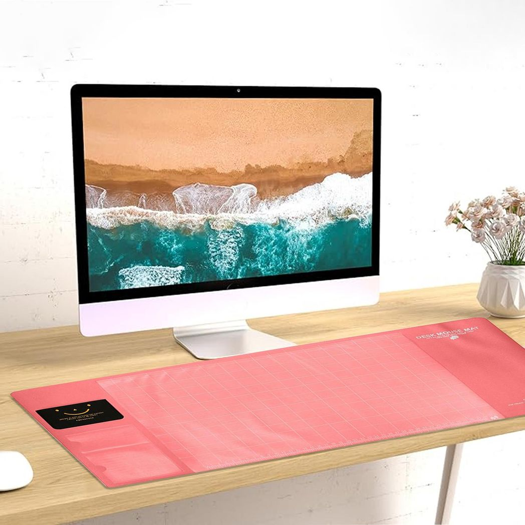 AQ Multifunctional & Eco-friendly Office Desk Mouse Mat PVC+DS Material, Pink