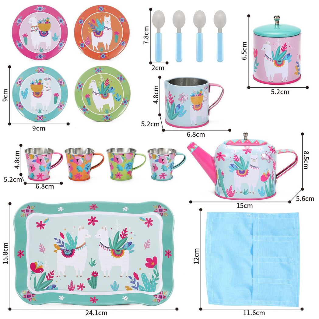SOKA Play Imagine Learn 18-Piece Tin Tea Set with Llama Illustrations