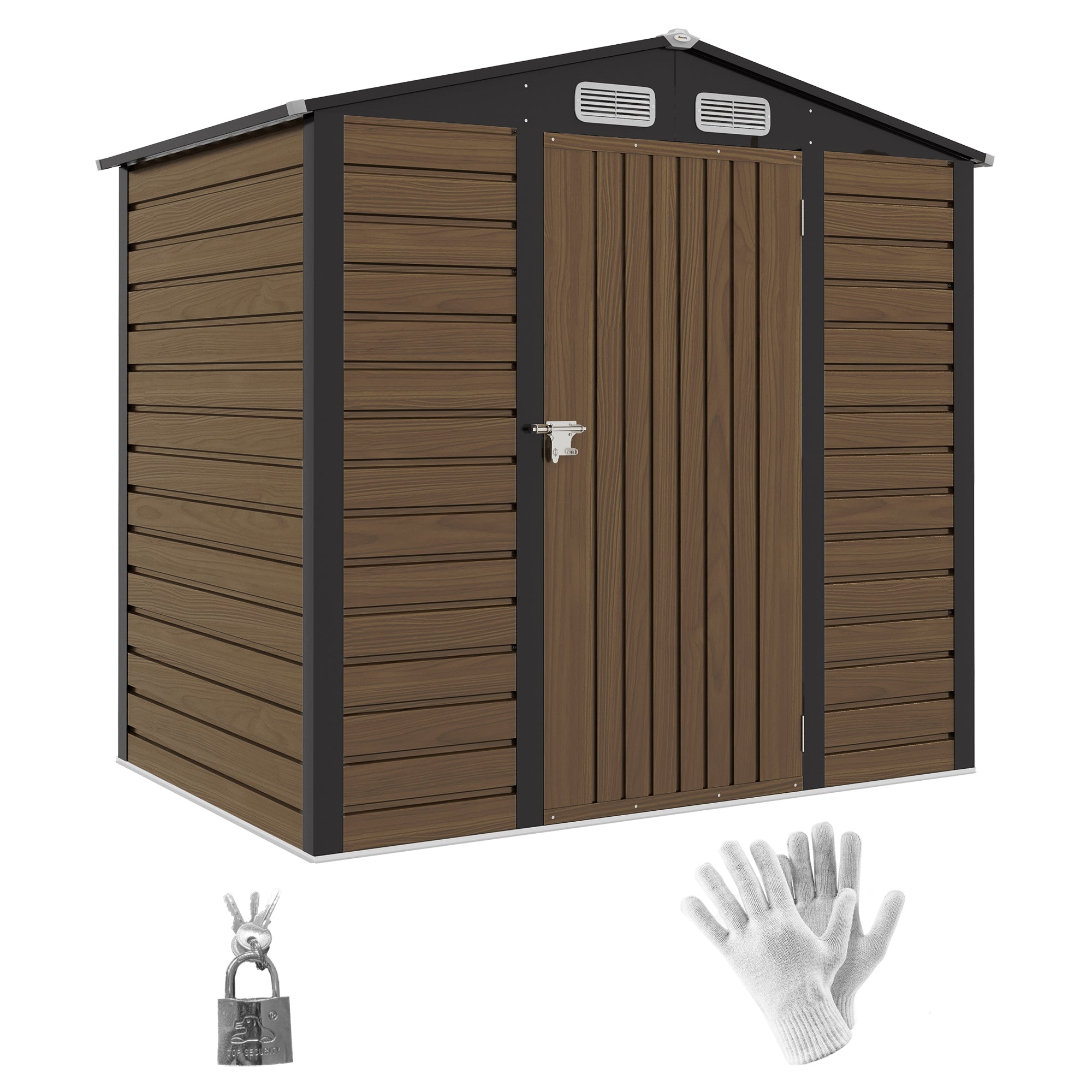 Outsunny 6.2 x 4.3ft Galvanised Steel Garden Shed with Vents, Oak