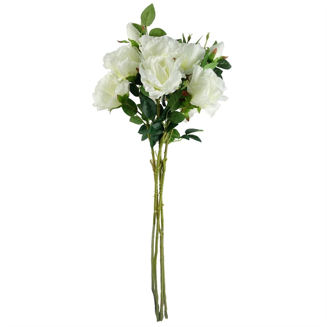 Leaf Pack of 6 Artificial Off-White Rose Stems 80cm, 18 Silk Flowers