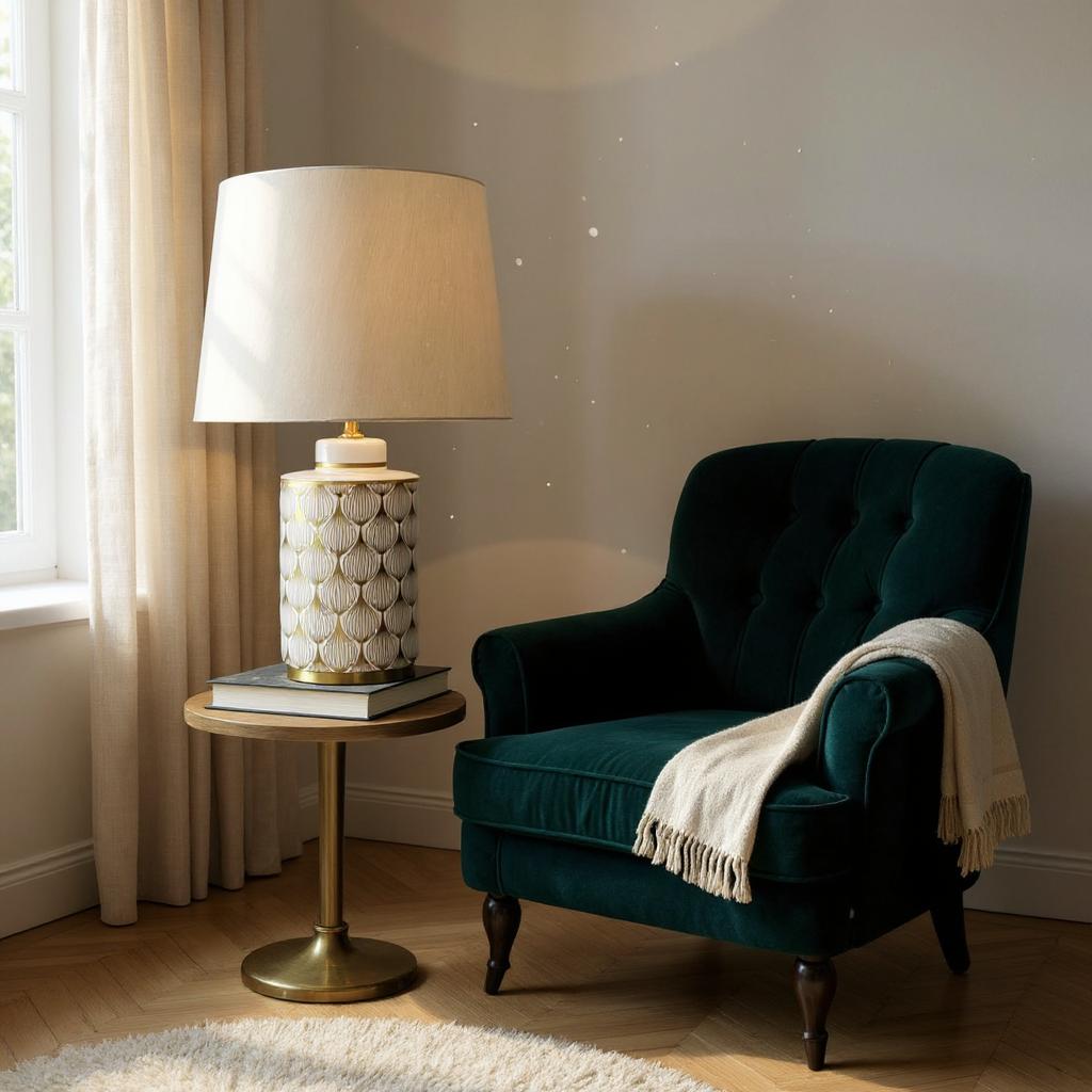 MSL 43cm Ceramic Table Lamp with Shade, Inline Rocker Switch, Double Insulated
