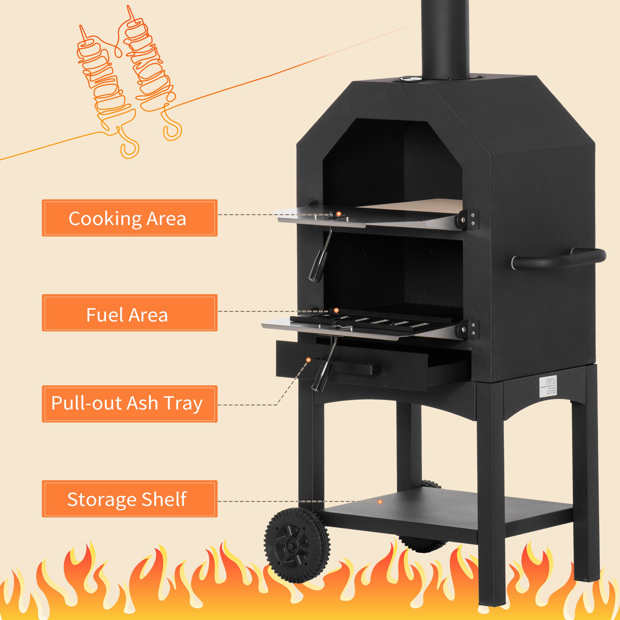 Outsunny Stainless Steel Outdoor Charcoal Pizza Oven with Thermometer and Chimney