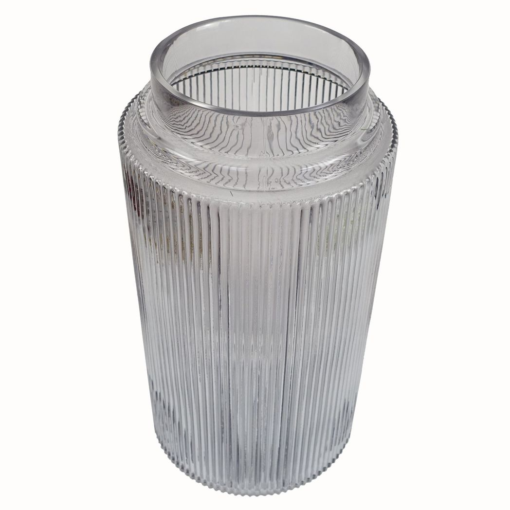 Leaf 31cm Clear Ridged Offset Glass Vase