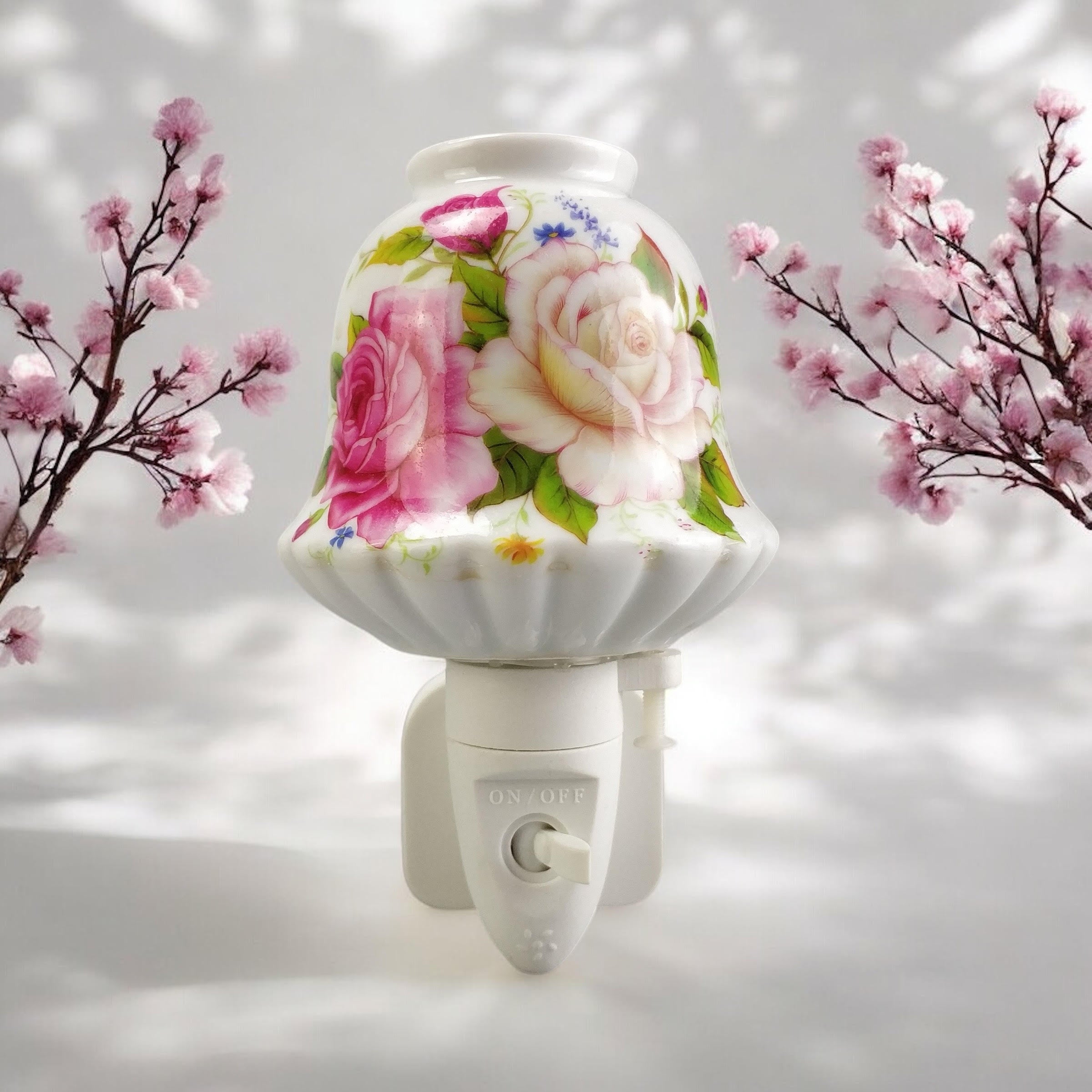 8 Inch Floral LED Nightlight with Pink and White Flowers