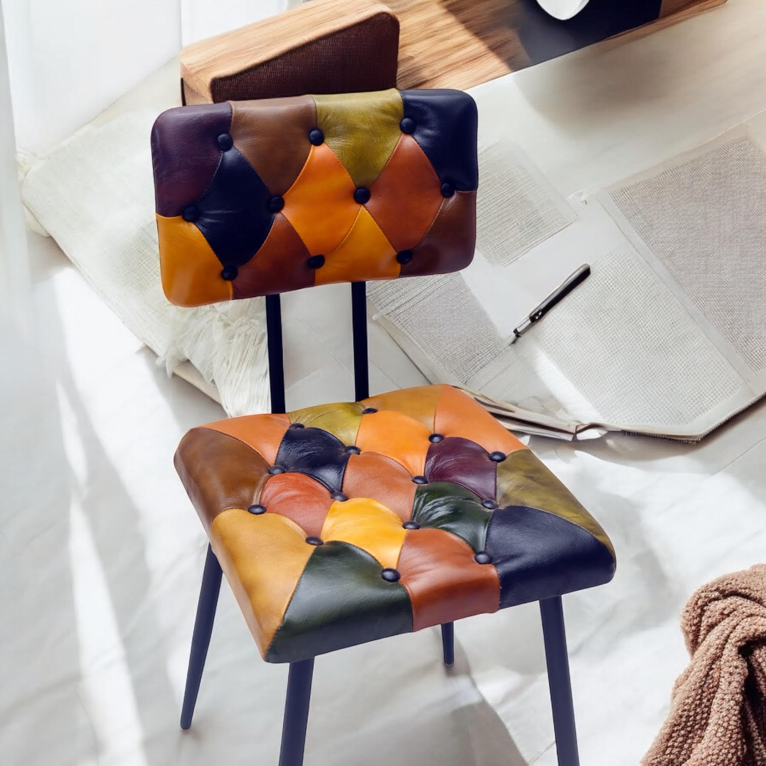 MSL 85cm Leather Chair with Harlequin Diamond Pattern