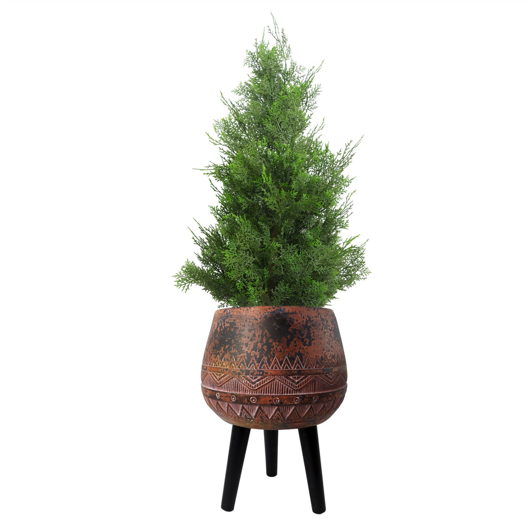 Leaf 44cm x 30cm Zaturn Planter Brown/Black with Legs, Fibreglass Composite, Rustic Finish