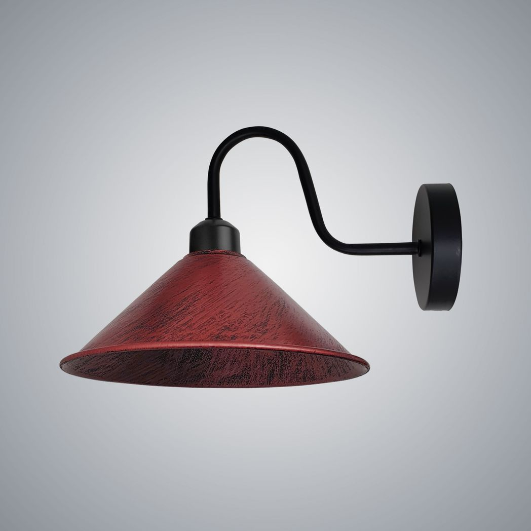 Vintage Rustic Red Black Wall Sconce, E27 Cone Shade