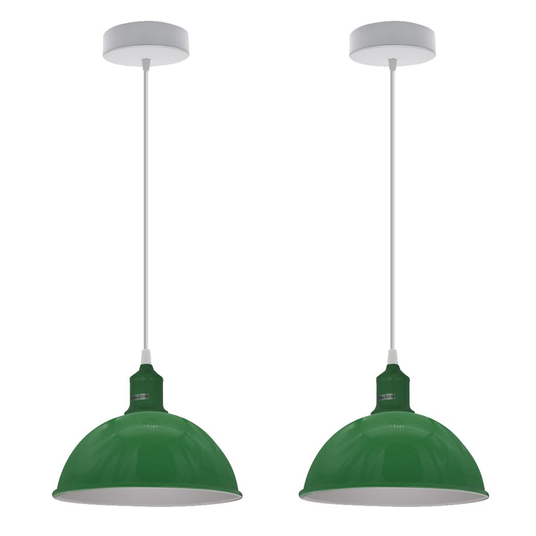 2 Pack Green Vintage Retro Dome Metal Pendant Lamp Shades, Inner White