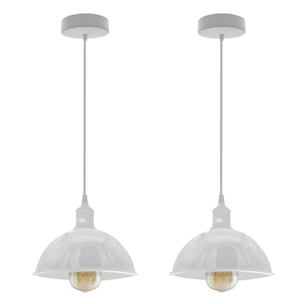 2 Pack White Dome Metal Pendant Light Shades, E27 Compatible