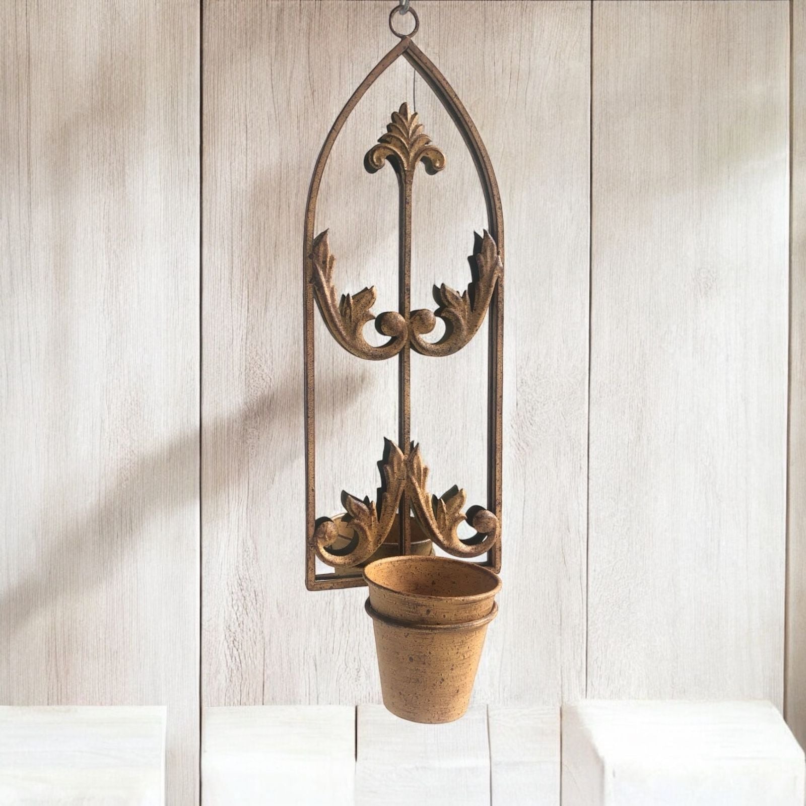 MSL 60cm Rusty Wall Mirror with Single Planter Pot