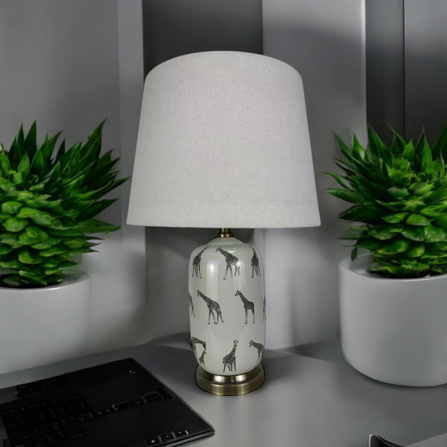 MSL 41cm Ceramic Table Lamp Base and Shade with Inline Rocker Switch, Double Insulated